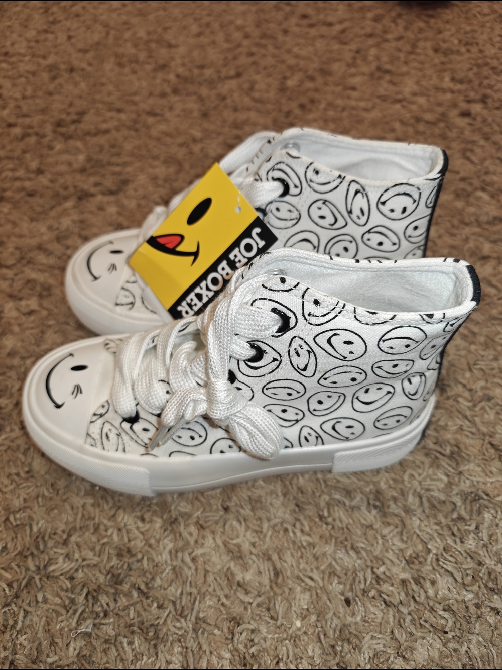 Joe Boxer Kids' Size 13 White Smiley High-Top Sneakers